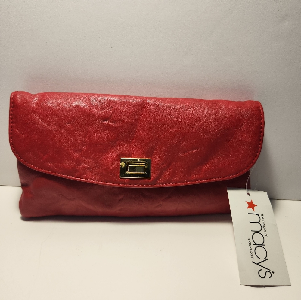 Macy's Red Leather Wallet New With Tag Style 61123